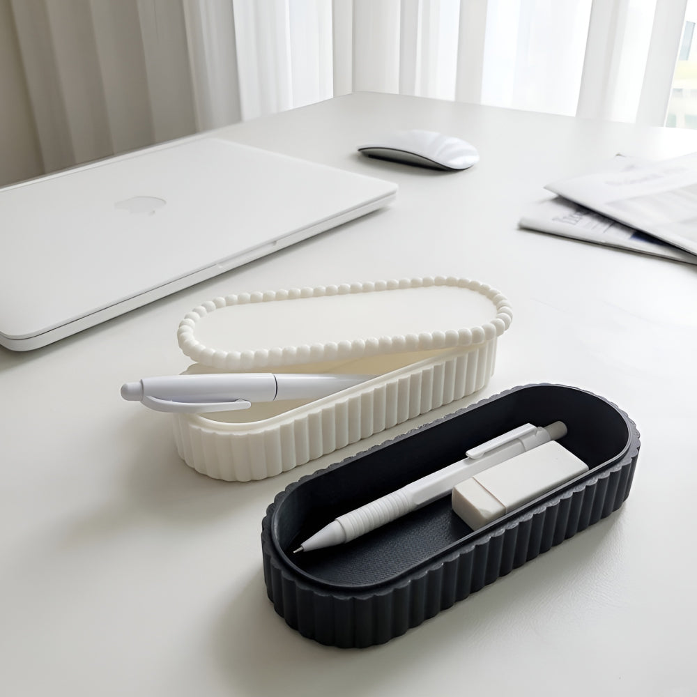 Stackable Pen Box with Lid, Modern Desk Organizer Case for Stationery & Accessories