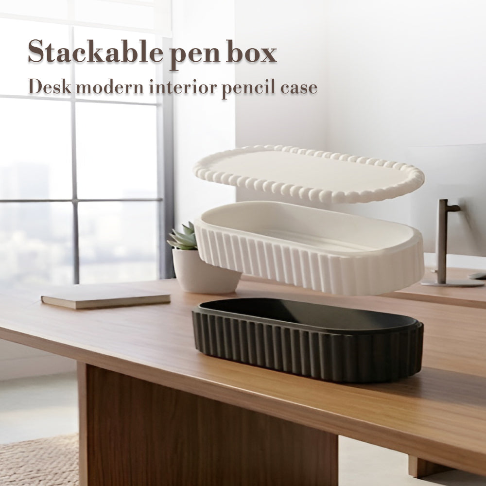 Stackable Pen Box with Lid, Modern Desk Organizer Case for Stationery & Accessories