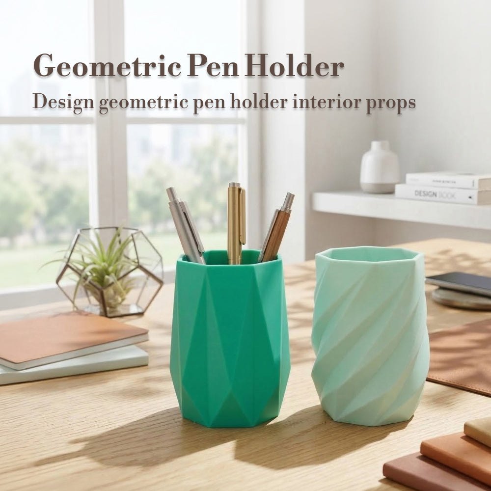 Geometric Desk Pen Holder, Stylish Organizer for Office & Home Decor