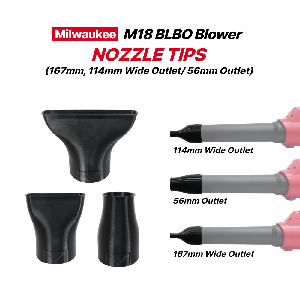Milwaukee M18 BLBO Blower Nozzle Tips – 56mm, 114mm, 167mm Wide Outlet