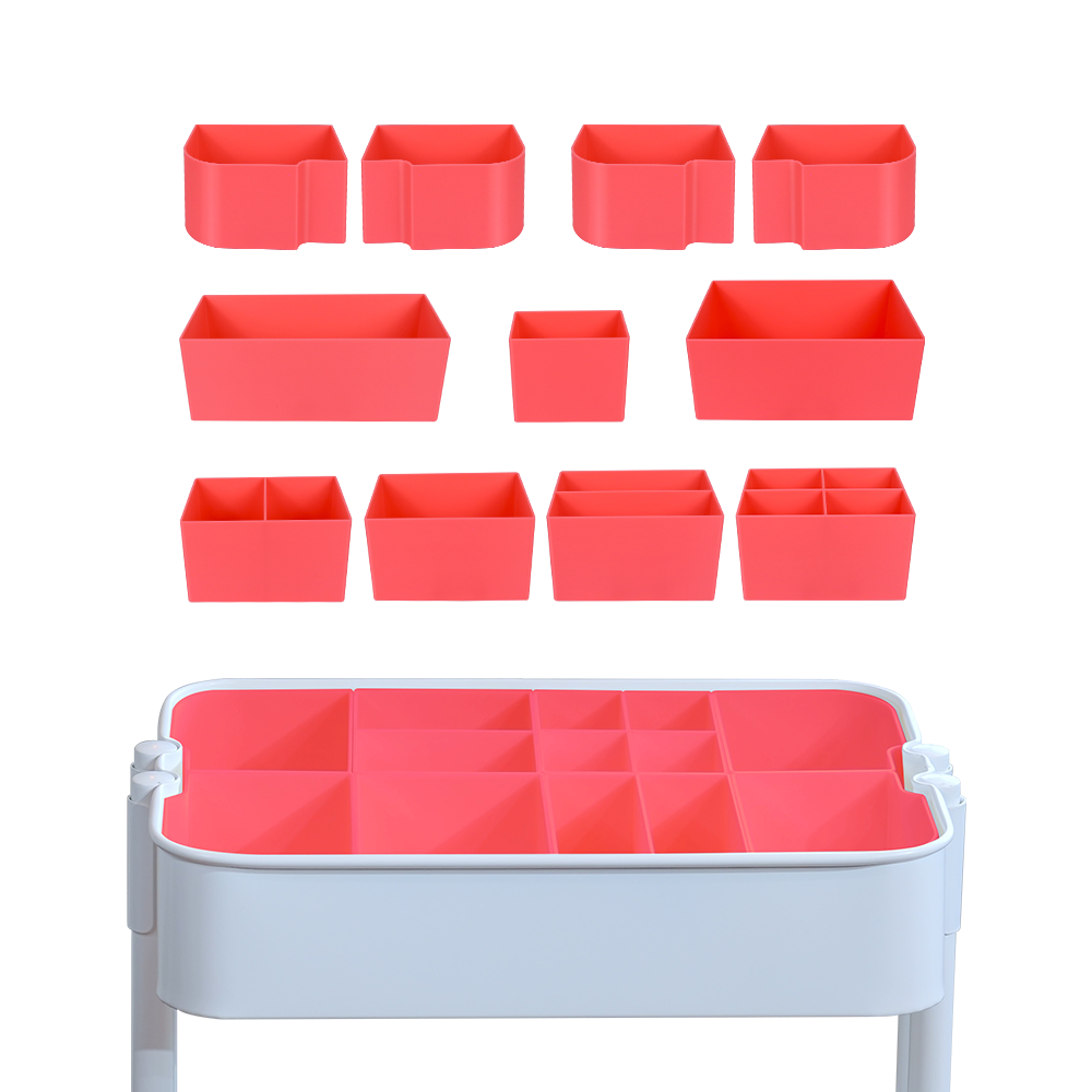 5-Type Divider Set for IKEA RÅSKOG – Customizable Storage Bins & Hooks – 11 Solid Color Options – Modular Inserts