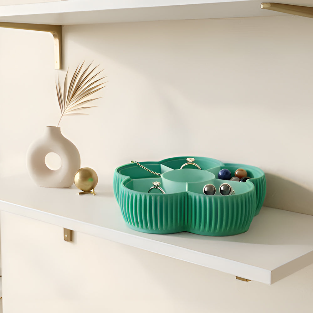 Floral Stackable Organizer Case with Lid, Multi-Compartment Jewelry Storage Box