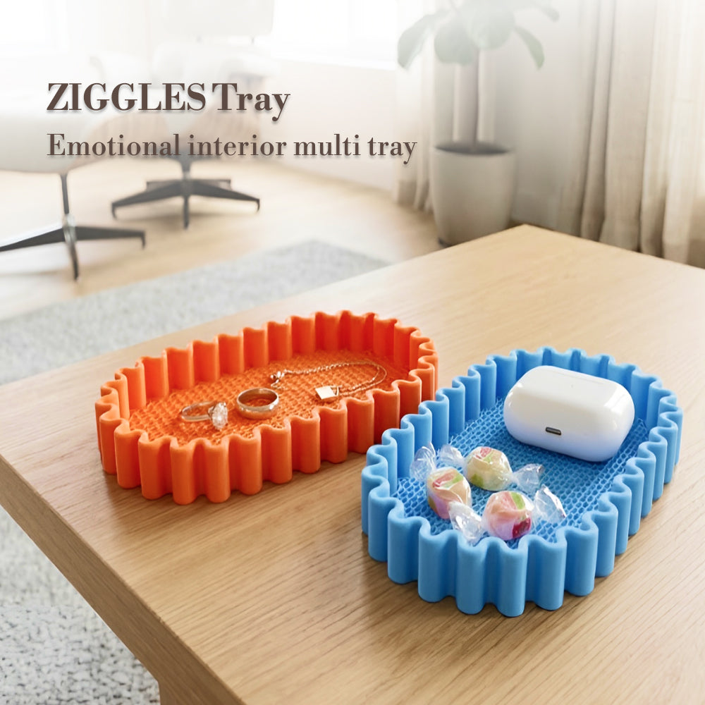 Modern Color Catchall Tray – Zigzag Edge Decorative Tray for Keys, Jewelry, Candy & Home Decor