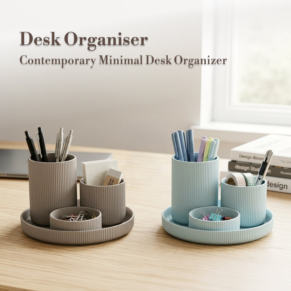 Minimal Round Desk Organizer, Contemporary Multi-Cup Storage for Office & Home