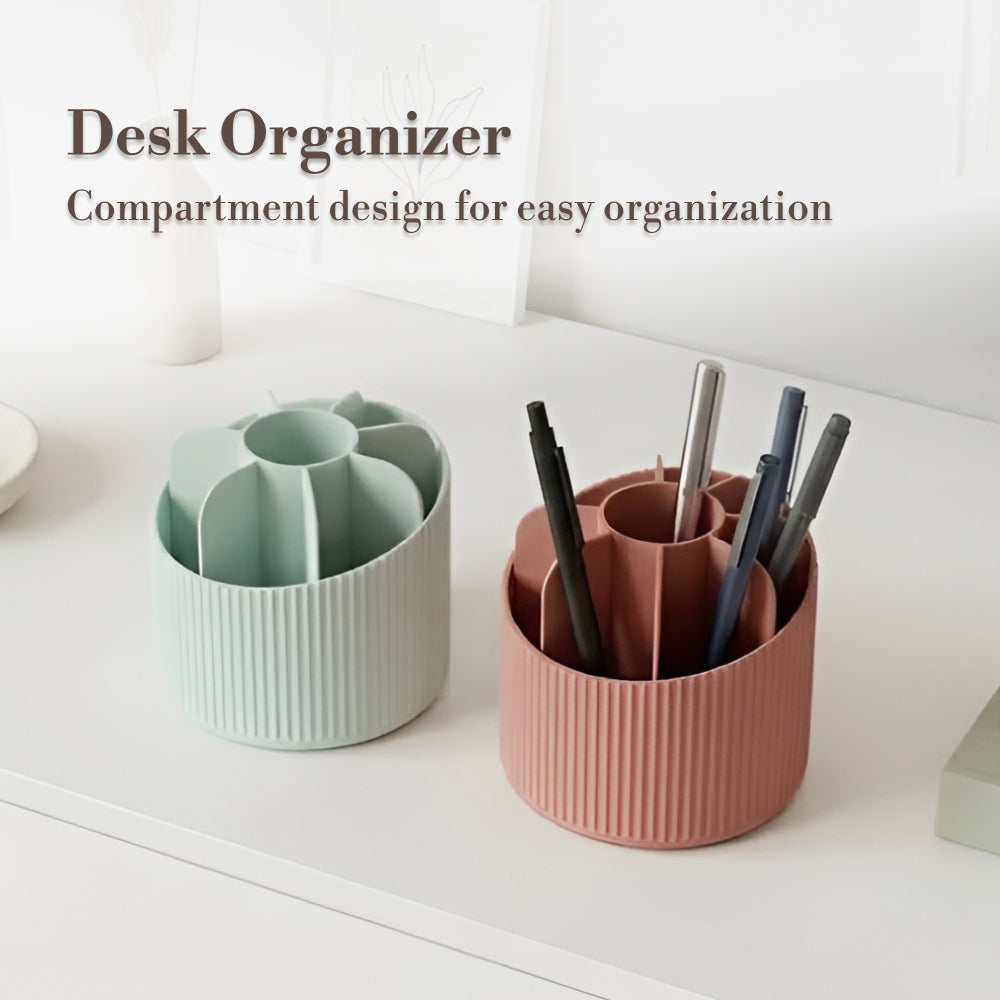 Rotating Desk Organizer with Multi Compartments, Pen Holder for Office Supplies