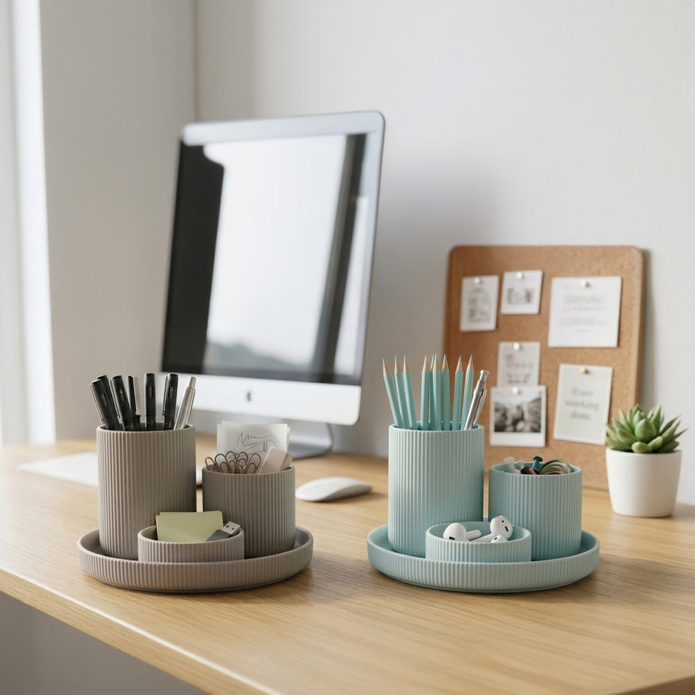 Minimal Round Desk Organizer, Contemporary Multi-Cup Storage for Office & Home