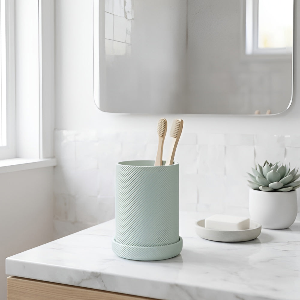 Modern Minimal Toothbrush Holder with Drain Base, Modern Bathroom Organizer Cup