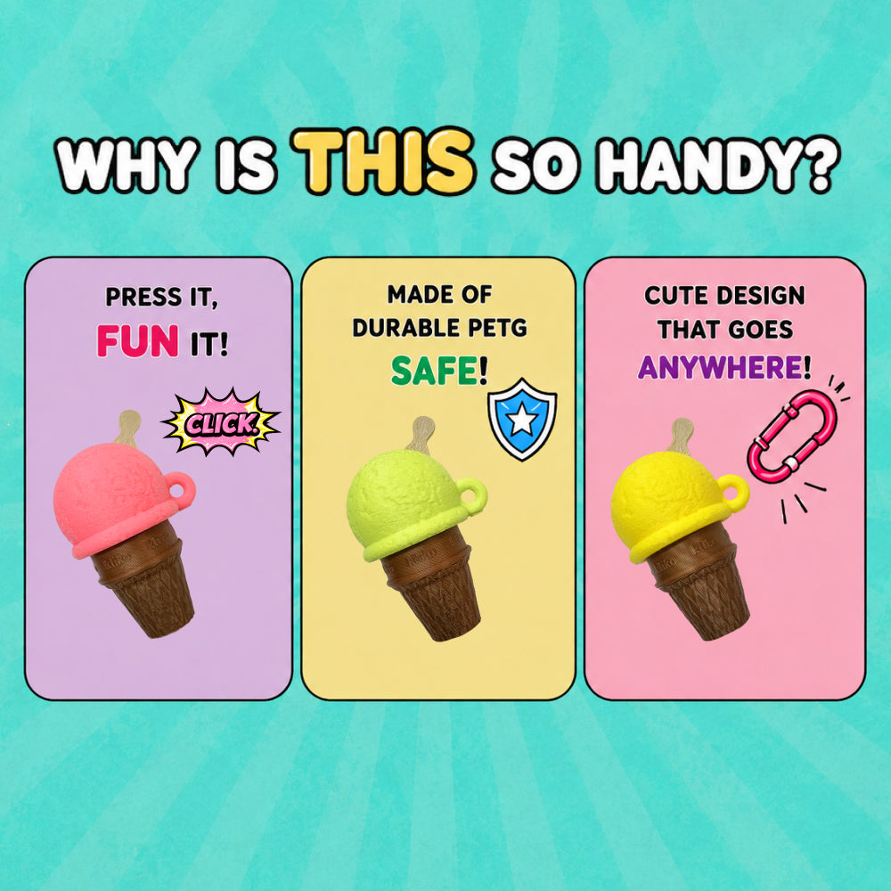 Ice Cream Cone Clicker Keychain – Cute Sensory Fidget Toy