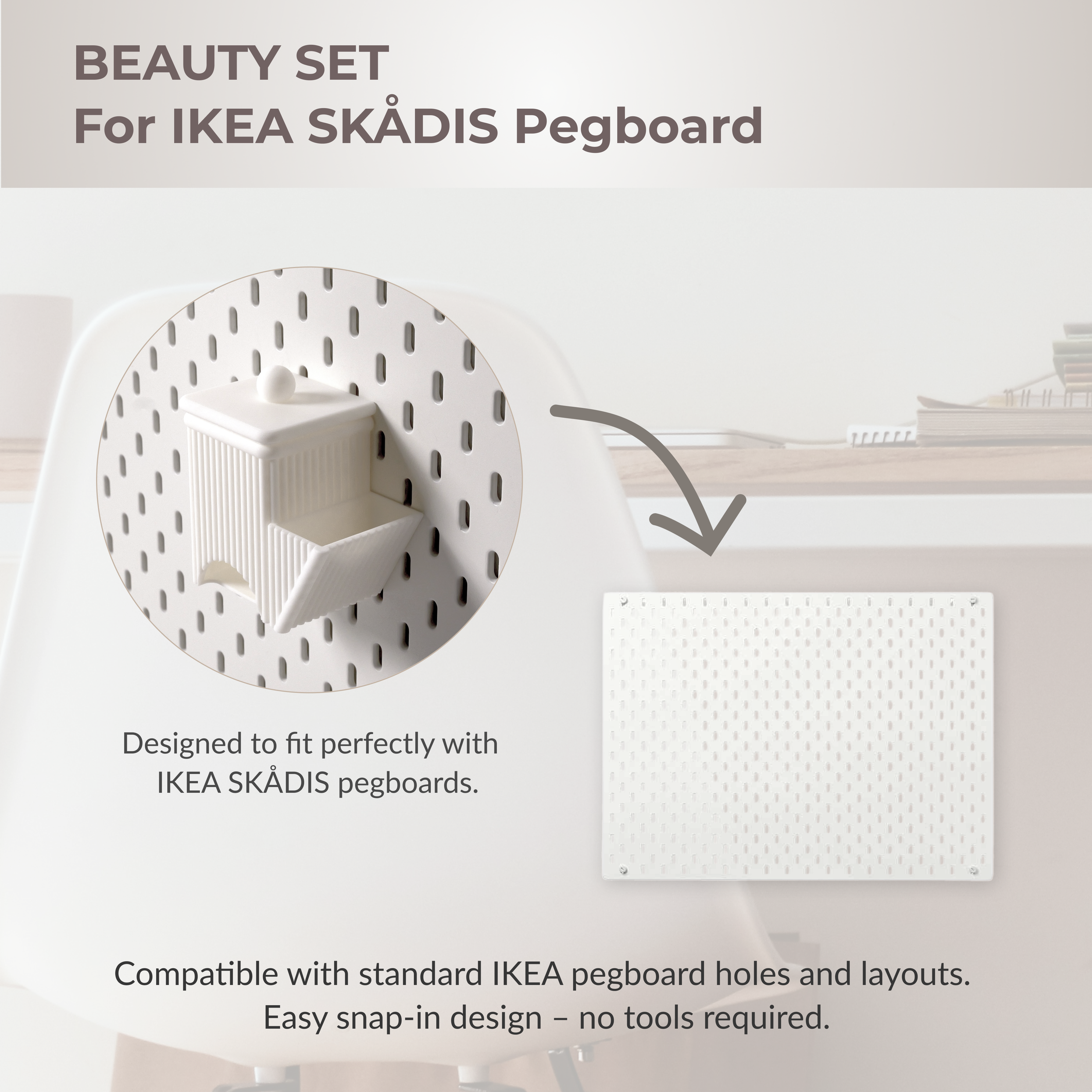 Beauty Organizer Set Compatible with IKEA Skådis – Pegboard Accessories | No Tools Required | 6/8/10/13 Piece 4 Options