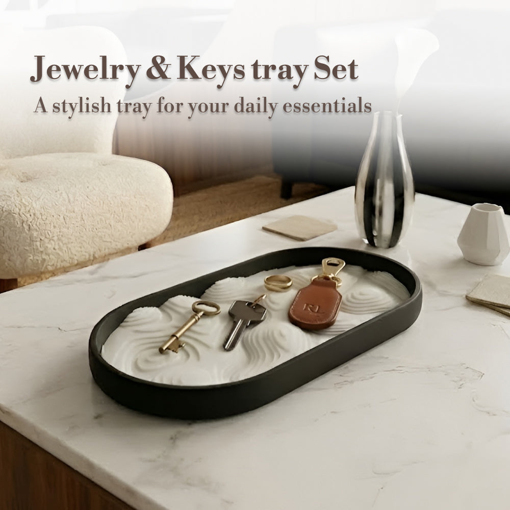 Zen Sand Pattern Catchall Tray – Jewelry & Key Holder for Entryway Table, Modern Home Decor