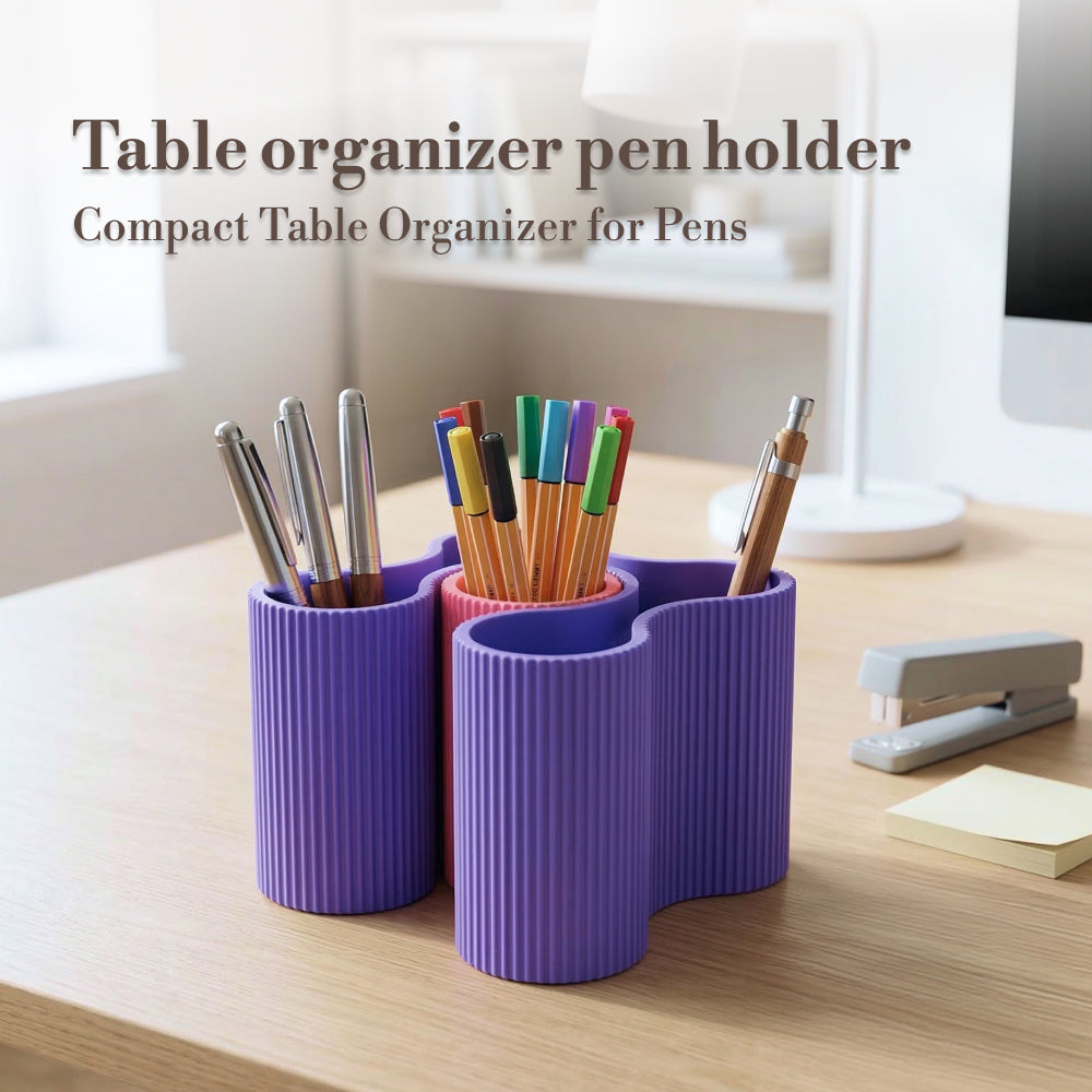 Modern Ribbed Pen Organizer, Multi-Section Desk Holder for Pens, Pencils & Office Supplies