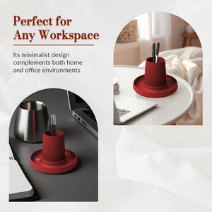Chelsea Red Pen Holder with Tray – Modular Minimalist Desk Organizer Durable PLA Build for Stylish Home & Office