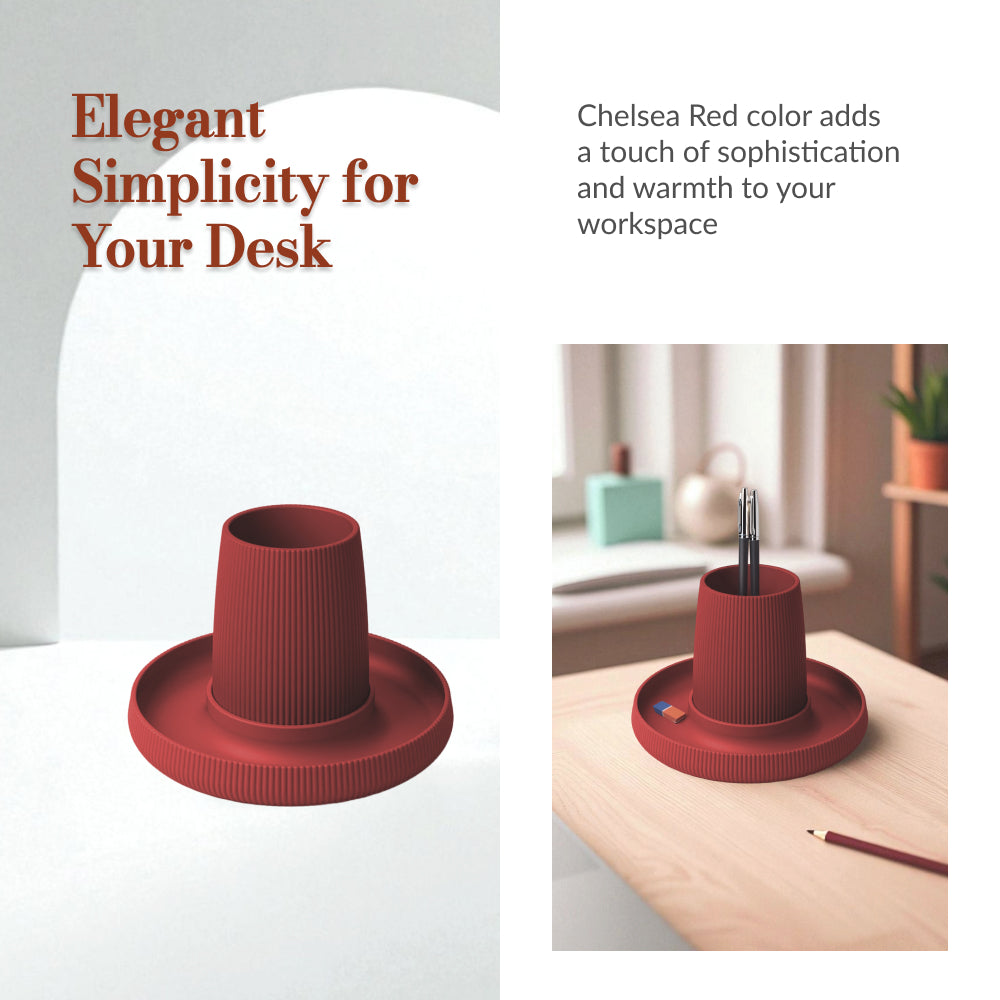 Chelsea Red Pen Holder with Tray – Modular Minimalist Desk Organizer Durable PLA Build for Stylish Home & Office