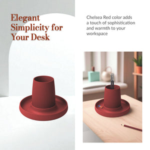 Chelsea Red Pen Holder with Tray – Modular Minimalist Desk Organizer Durable PLA Build for Stylish Home & Office