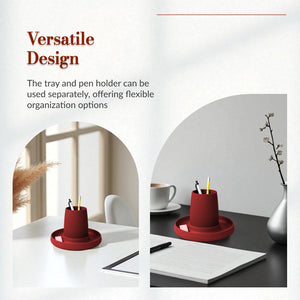 Chelsea Red Pen Holder with Tray – Modular Minimalist Desk Organizer Durable PLA Build for Stylish Home & Office