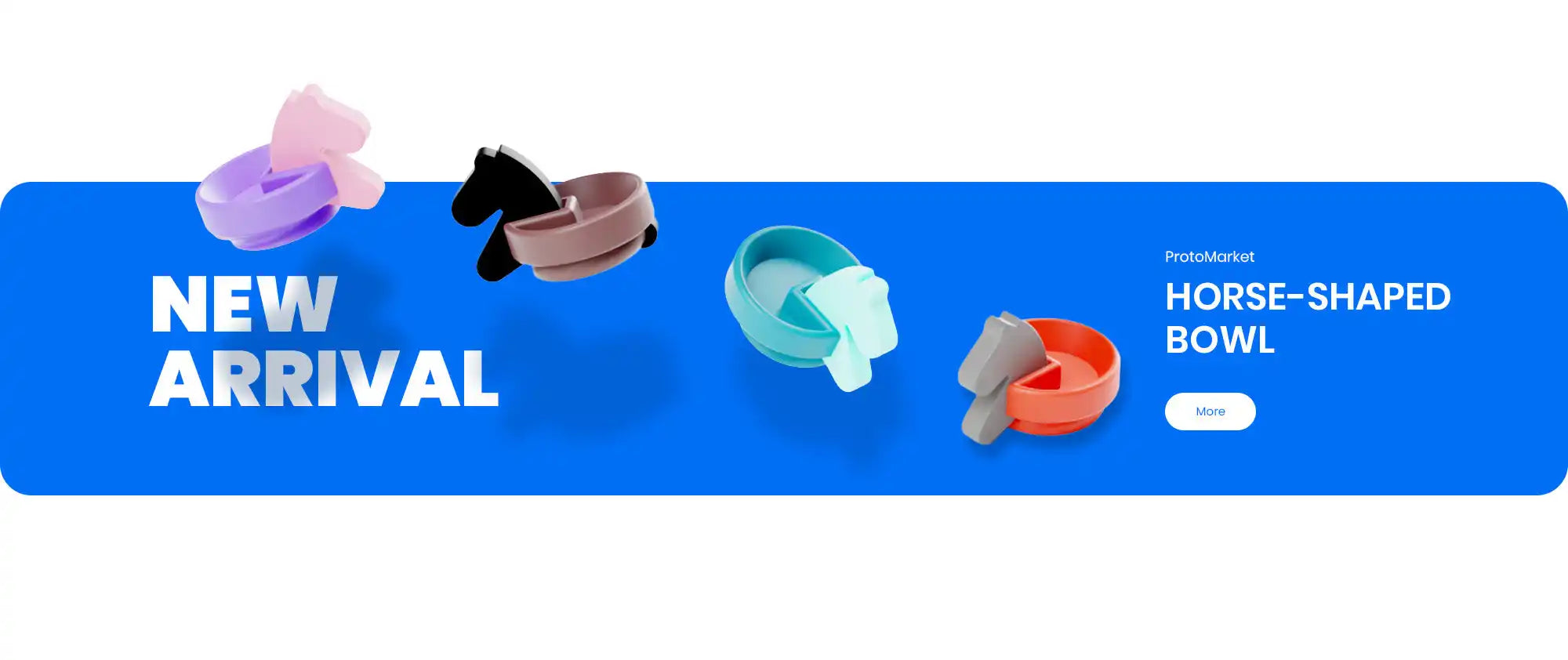 Colorful horse-shaped pet bowls.