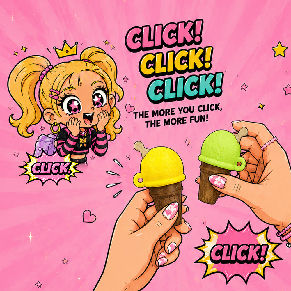 Ice Cream Cone Clicker Keychain – Cute Sensory Fidget Toy