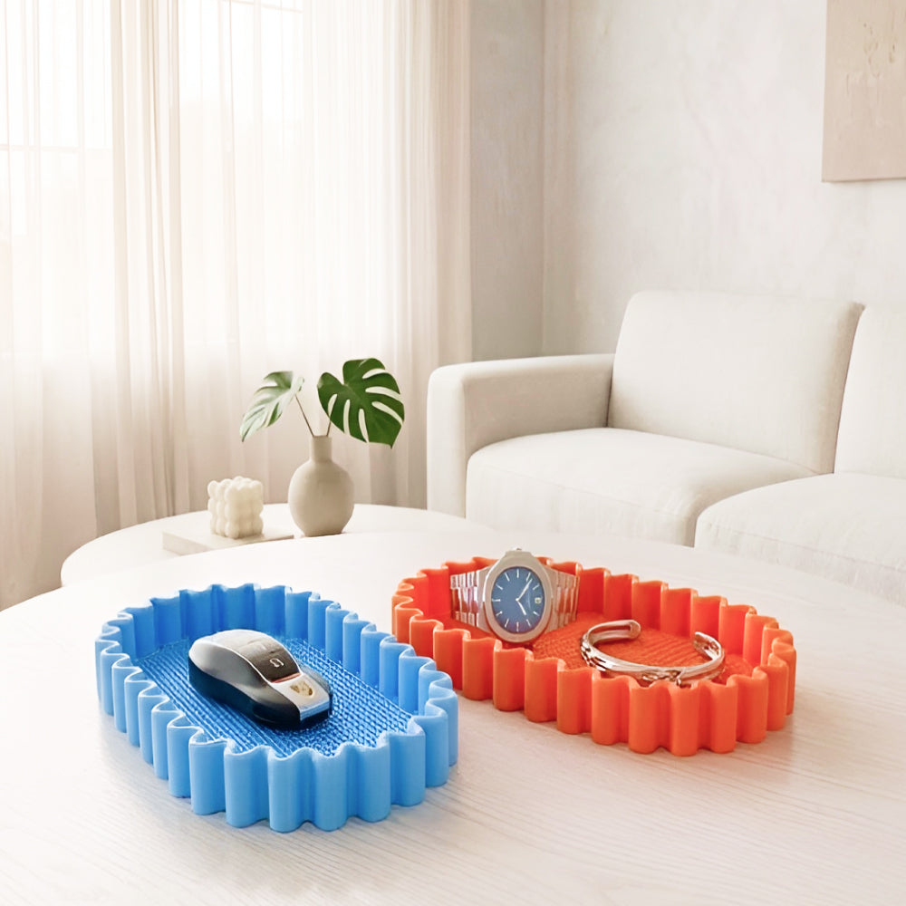 Modern Color Catchall Tray – Zigzag Edge Decorative Tray for Keys, Jewelry, Candy & Home Decor