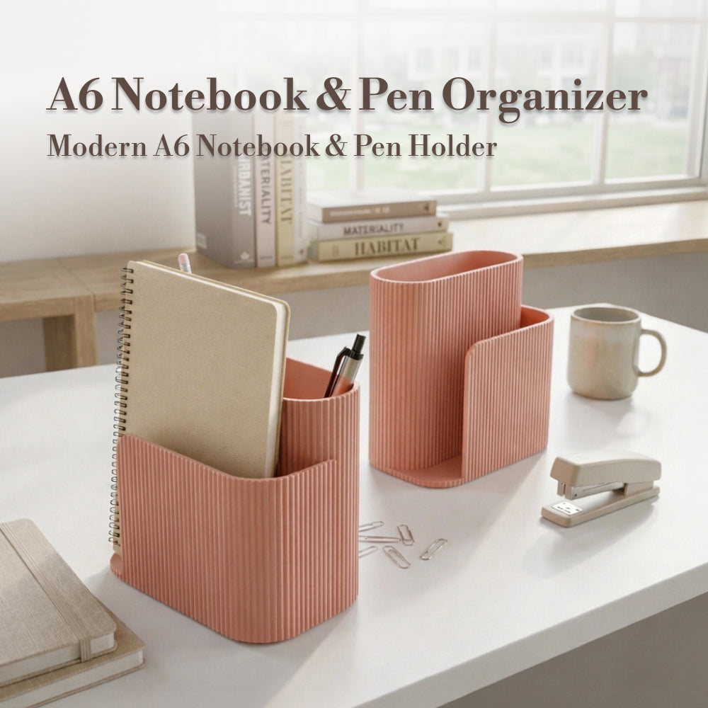 Modern Desk Organizer with A6 Notebook Holder – Pen Holder & Stationery Storage for Office Desk