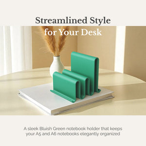 Elegant Bluish Green Notebook Holder – Sleek Minimalist Desk Organizer for A5/A6 Journals Durable PLA Stand for Home &