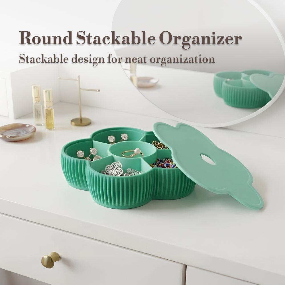 Floral Stackable Organizer Case with Lid, Multi-Compartment Jewelry Storage Box