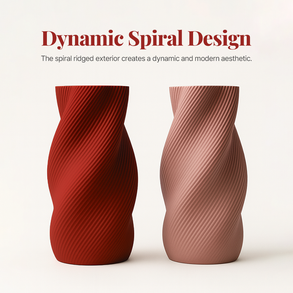 Spiral Ridged Vase – Modern Decorative Tabletop Flower Vase for Home, Office _ Living Room Decor, Durable & Stylish