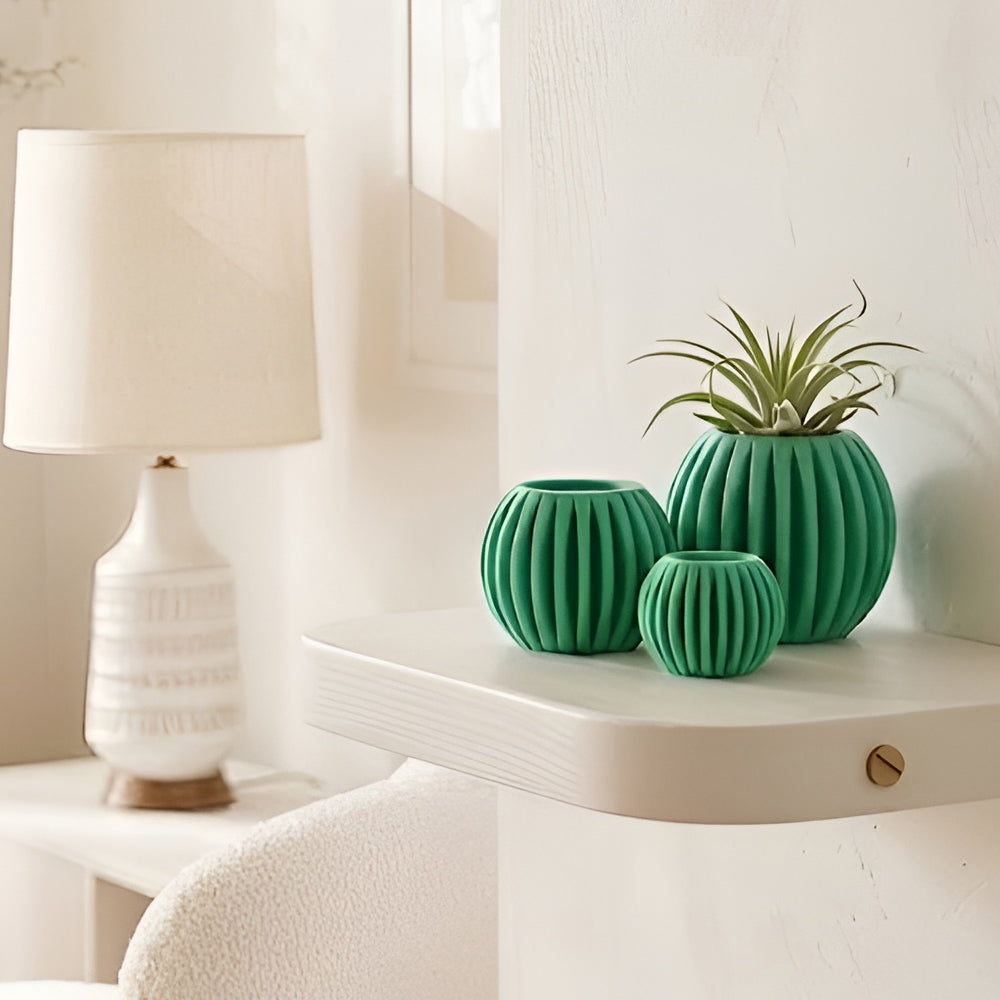 Minimal Airplant Holder Set – Ribbed Decorative Planter