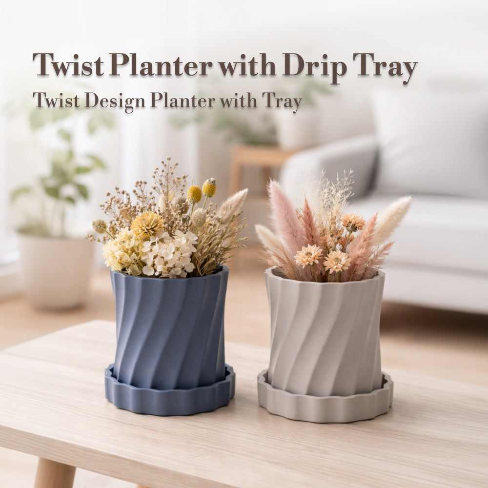 STUDIO LOUP Twist Design Artificial Flower Pot with Drip Tray