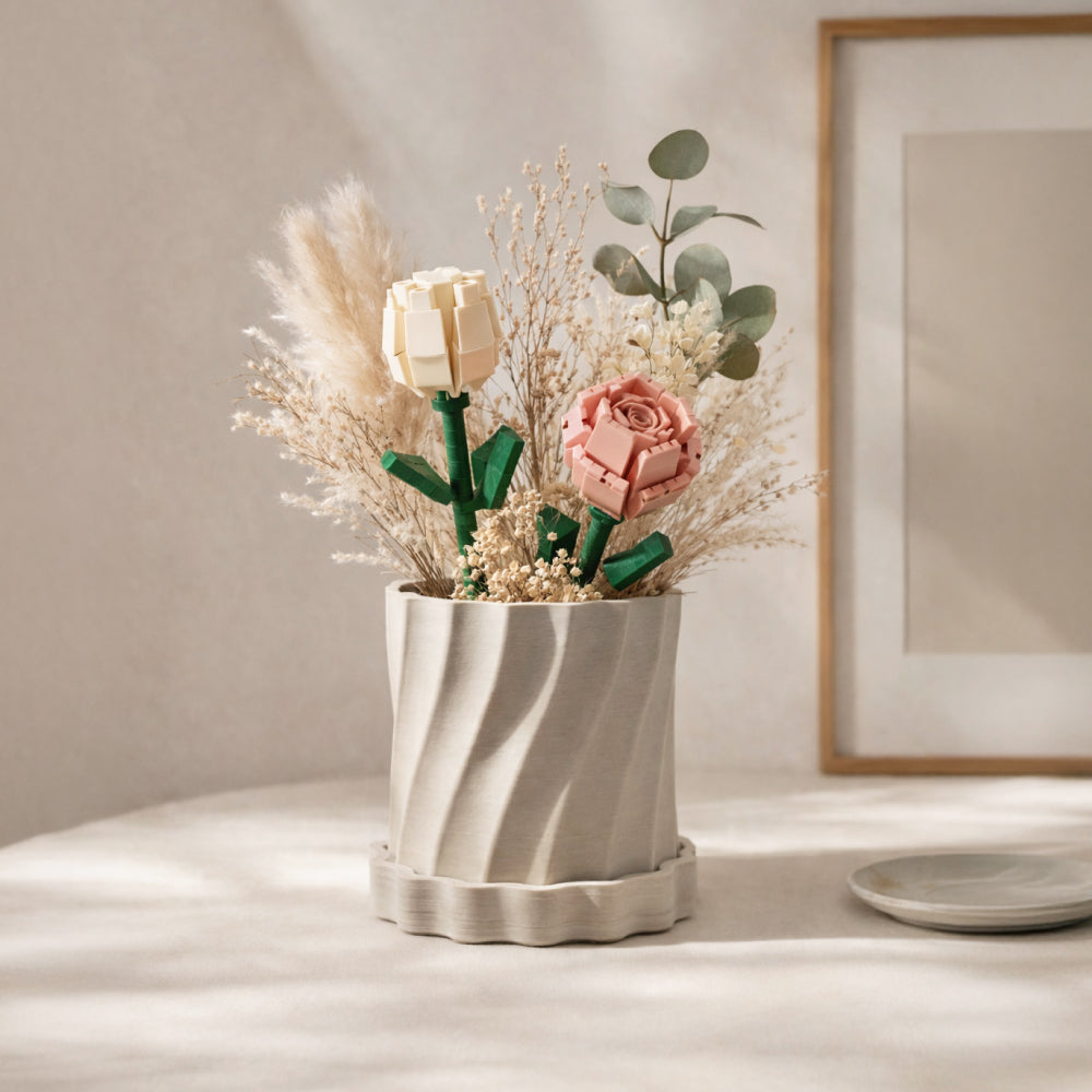 STUDIO LOUP Twist Design Artificial Flower Pot with Drip Tray