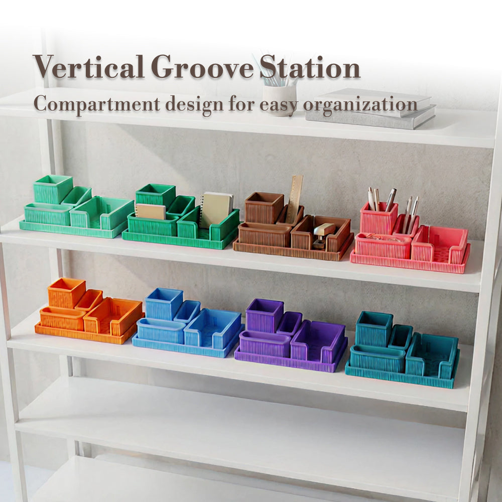 Vertical Groove Desk Organizer Set – Dual Card Slot & Standard Storage Options