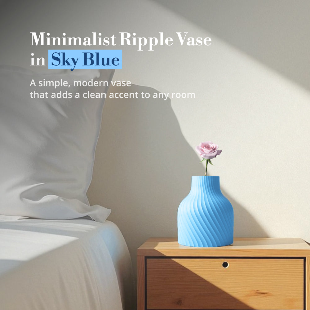 Minimalist Ripple Vase – Sky Blue Eco Friendly PLA for Flowers & Modern Home Decor Furniture