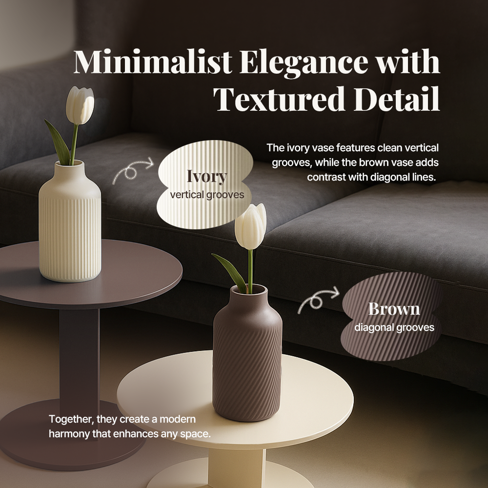 Minimalist Vase Set – 2pcs Brown & Ivory Decorative Modern Home & Office Planters Furniture
