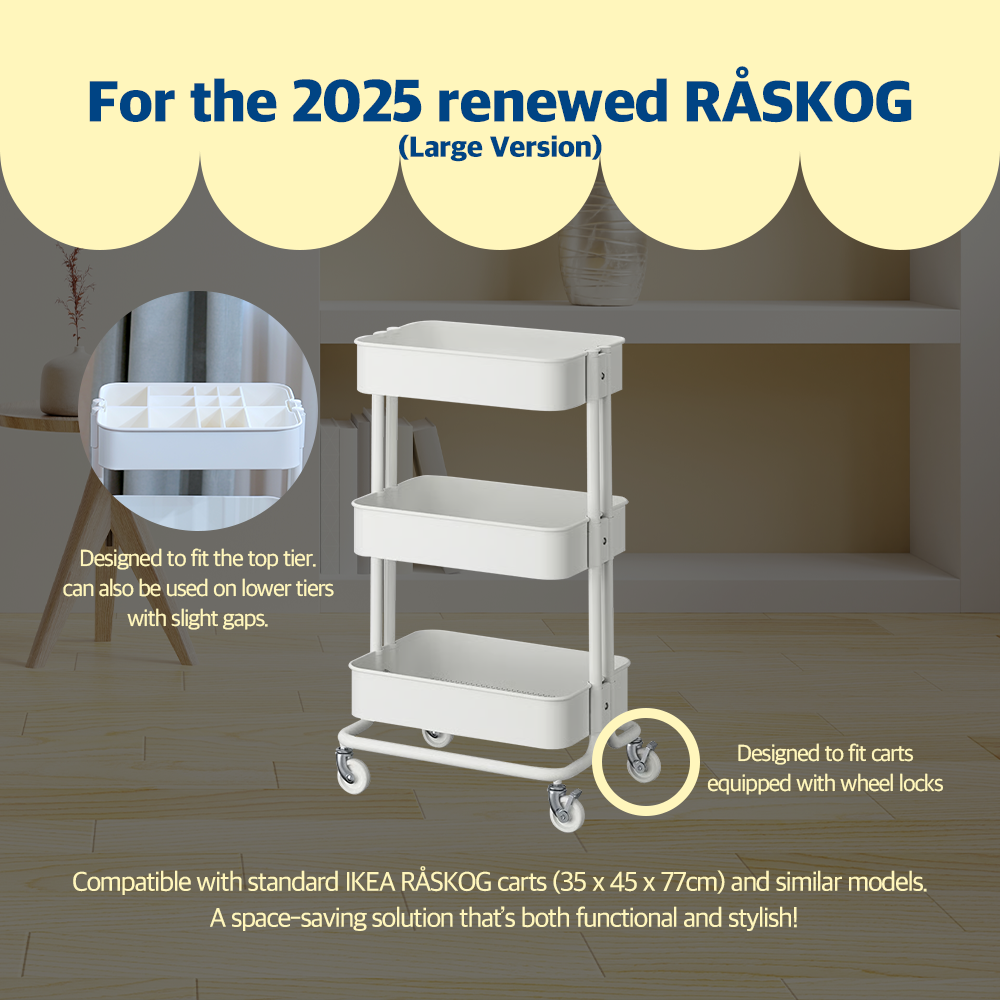 11-Piece Slim Cart Dividers Set for IKEA RÅSKOG – 3-Tier Rolling Cart Dividers & Storage Bins with Hooks – Pastel