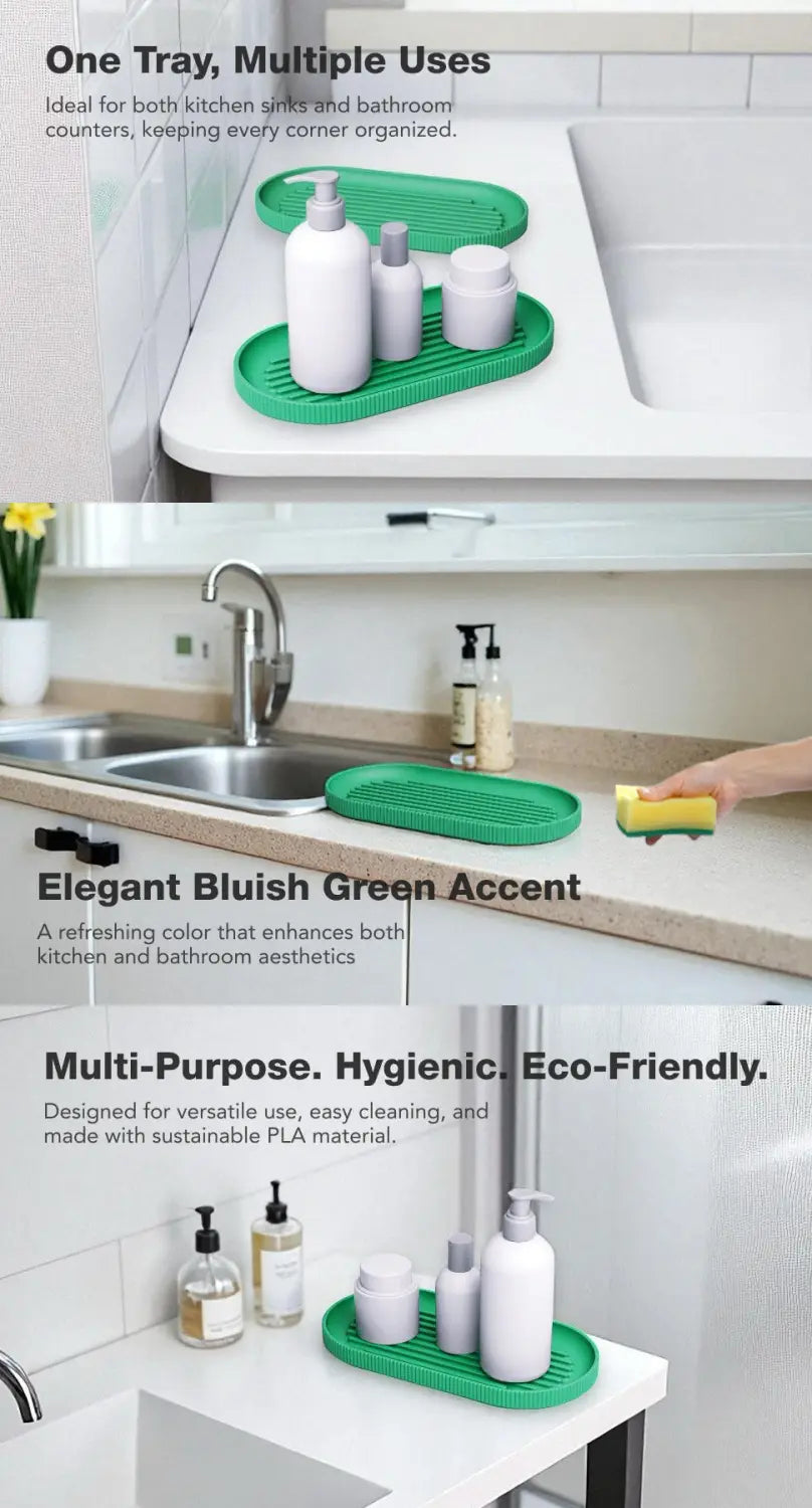 Multipurpose Sink & Bathroom Tray – Bluish Green Eco Friendly PLA Organizer for Kitchen & Bathroom