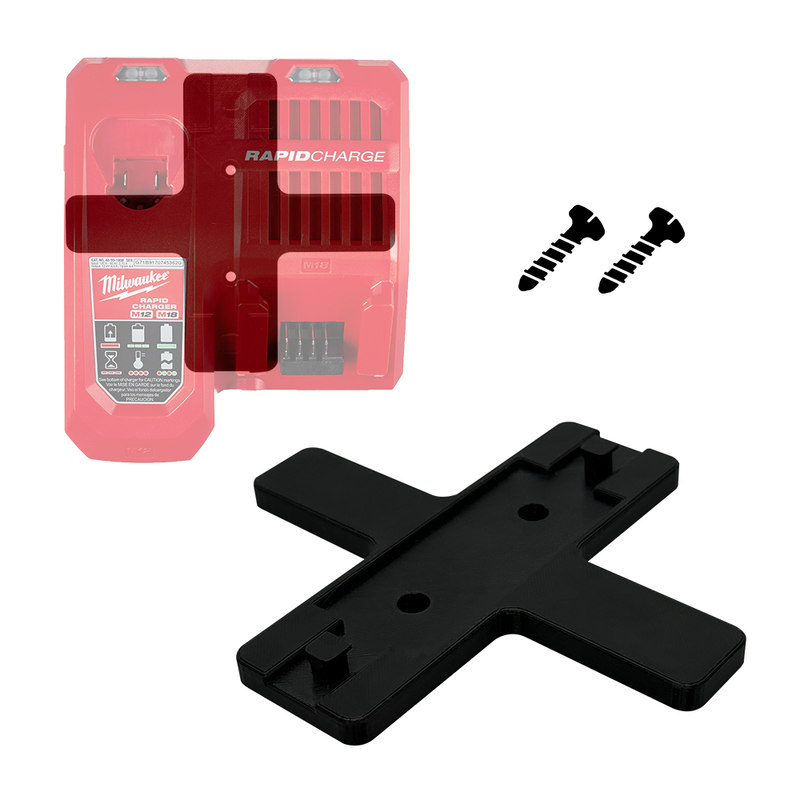 Milwaukee M12 M18 Charger Wall Mount – Cross Shape Design for Easy Access and for Space-Saving Organization - Secure charger Storage for Garage, Workshop, and Tool Bench