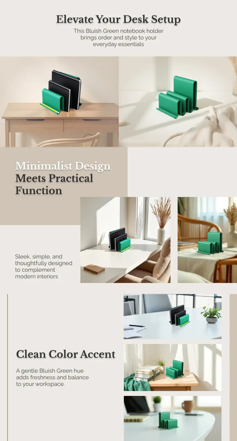 Elegant Bluish Green Notebook Holder – Sleek Minimalist Desk Organizer for A5/A6 Journals Durable PLA Stand for Home &