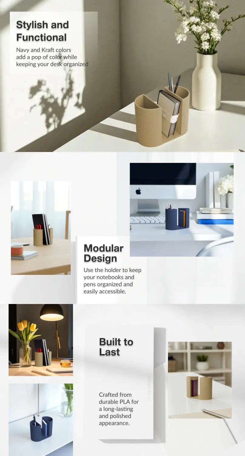 Modern Notebook Holder – Modular Minimalist Desk Organizer for A5/A6 Notebooks Durable PLA Stand