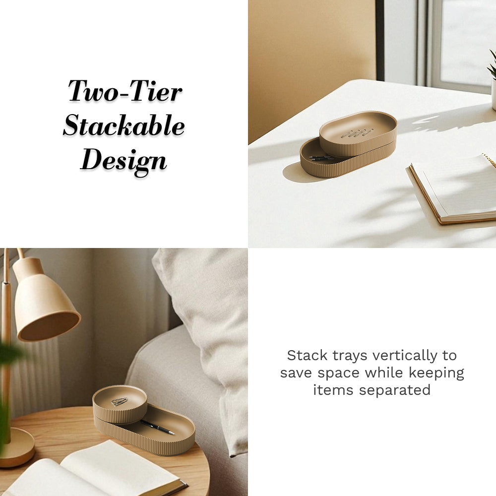 3-Piece Stackable Desk Trays – 3 Tier Paper Organizer with Large Medium & Small Trays – Modern Stackable Document