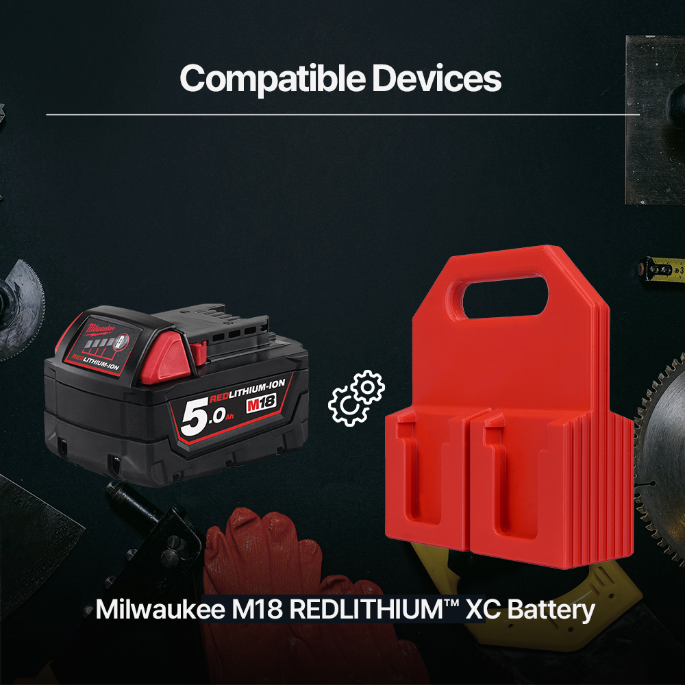 4-Pack Battery Caddy for Milwaukee M18 – Wall Mount Holder – Space-Saving Organizer – Durable PETG - Power Tool