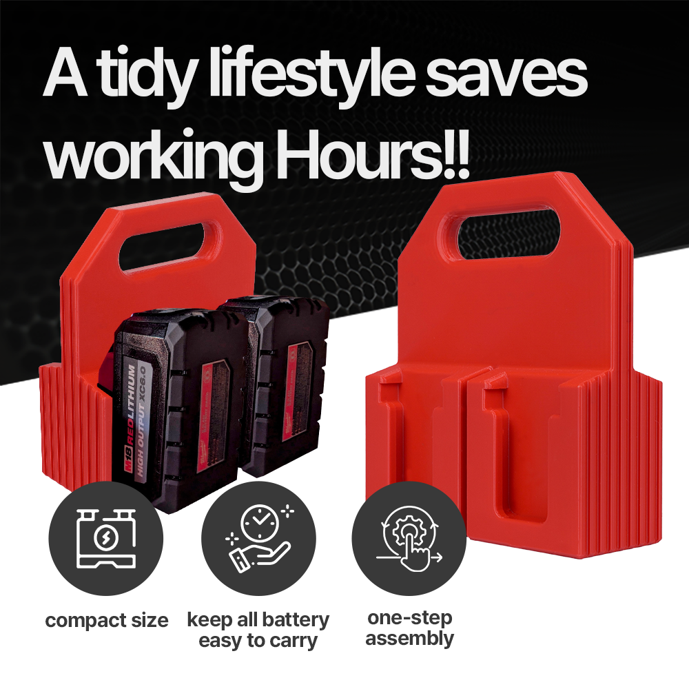 4-Pack Battery Caddy for Milwaukee M18 – Wall Mount Holder – Space-Saving Organizer – Durable PETG - Power Tool