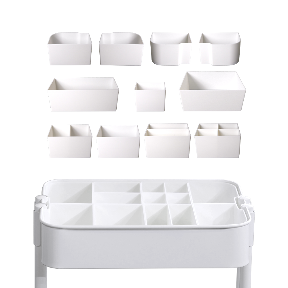 11-Piece Slim Cart Dividers Set for IKEA RÅSKOG – 3-Tier Rolling Cart Dividers & Storage Bins with Hooks – Pastel