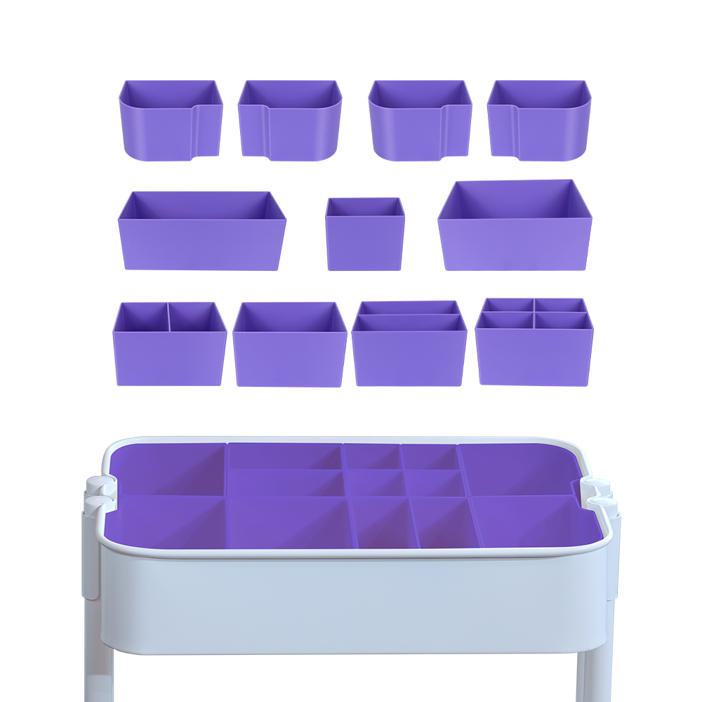 5-Type Divider Set for IKEA RÅSKOG – Customizable Storage Bins & Hooks – 11 Solid Color Options – Modular Inserts
