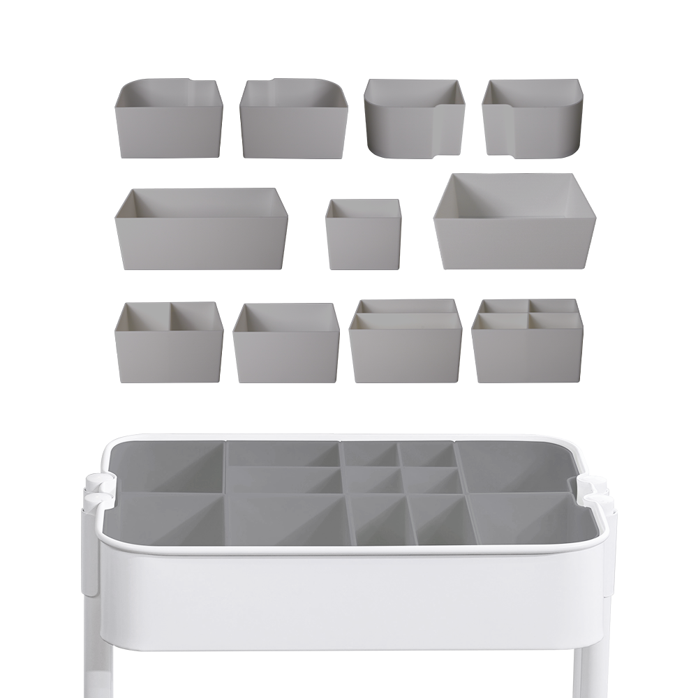 5-Type Divider Set for IKEA RÅSKOG (S) – Customizable Storage Bins & Hooks – 11 Solid Color Options – Modular Inserts