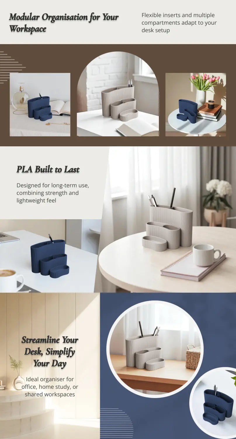 Revolve Desk Organizer – Modular Desktop Storage with 3 Components & 2 Removable Inserts Space-Saving Pen Holder &