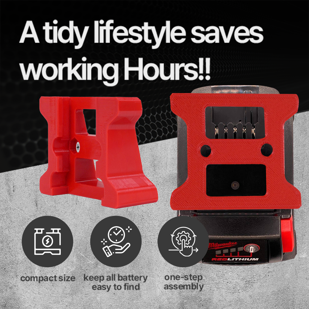 Angled Wall Mount Battery Holder for Milwaukee M18 – Durable PETG – Space-Saving Organizer - Power Tool Accessories
