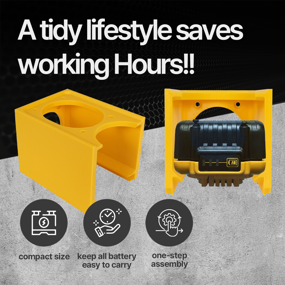 Battery Stacker Rack for DeWalt 20V – Fits 5Ah & 6Ah Batteries – Wall Mount Organizer – PETG Durable - Power Tool