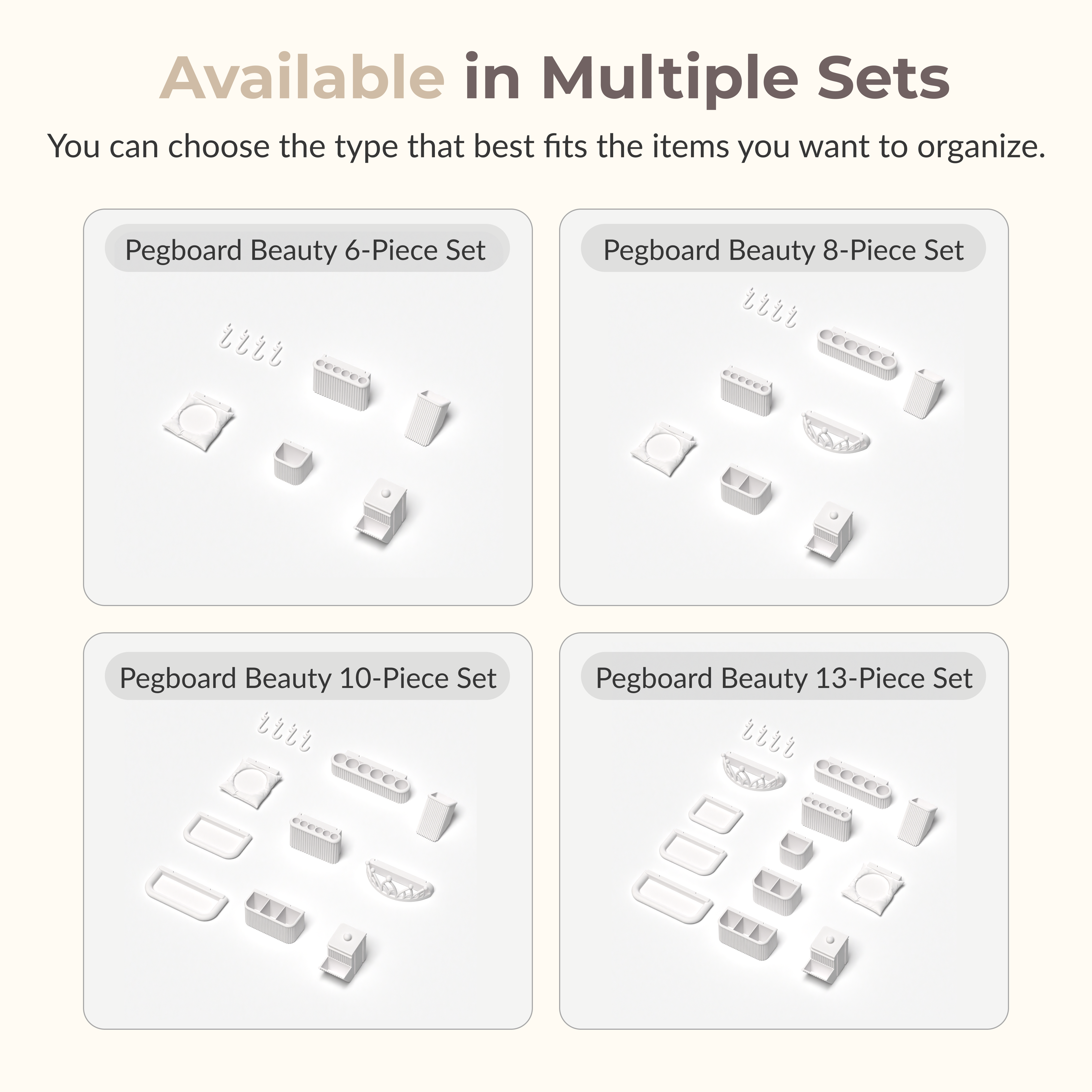 Beauty Organizer Set Compatible with IKEA Skådis – Pegboard Accessories | No Tools Required | 6/8/10/13 Piece 4 Options