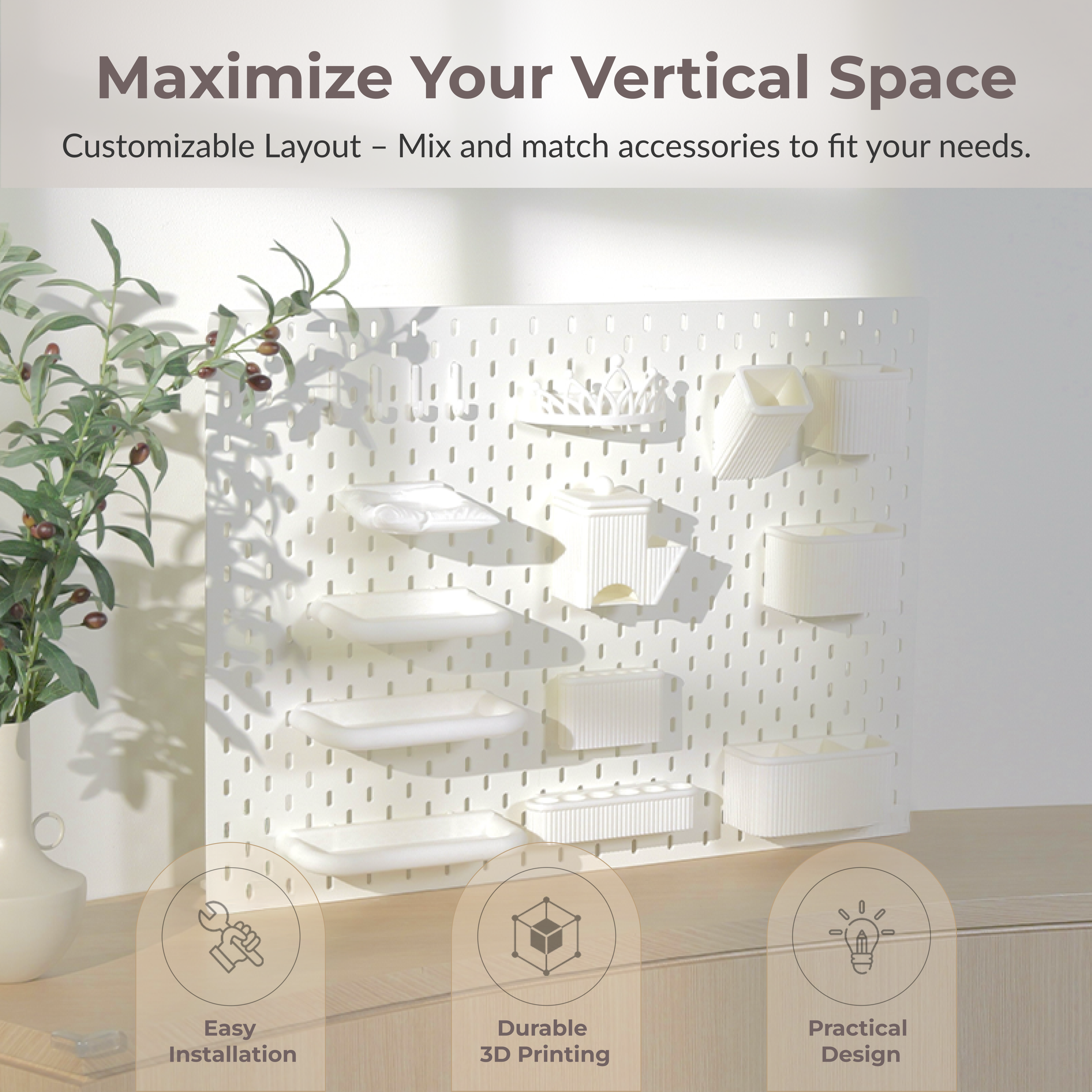 Beauty Organizer Set Compatible with IKEA Skådis – Pegboard Accessories | No Tools Required | 6/8/10/13 Piece 4 Options