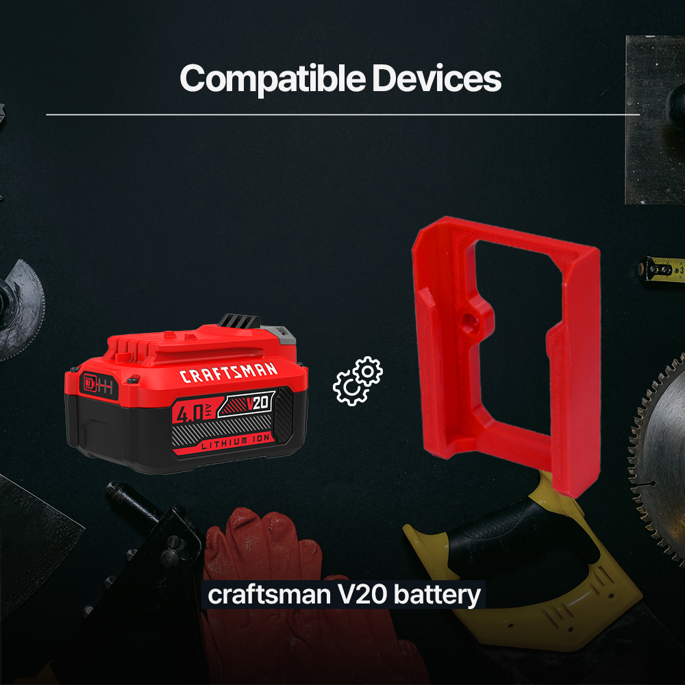 Craftsman Battery Mount / Holder – Battery Mount for Craftsman V20 – Securely holds and organizes your batteries