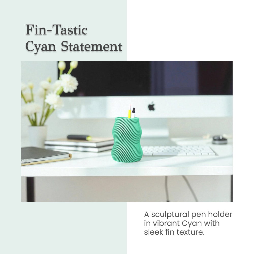 Cyan Fin Pen Holder – Sculptural Textured Desk Organizer Modern Minimalist Pencil Stand for Stylish Workspace Décor